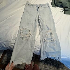 Women's Light Blue Distressed Flare Jeans
